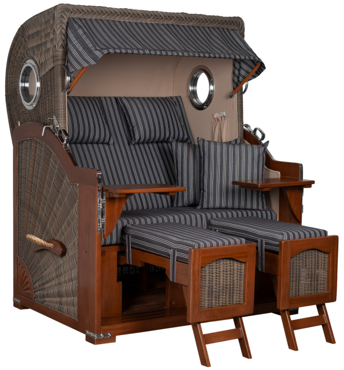 Strandkorb Rantum Bullauge Mahagoni PE Grey Dessin 500 Grau